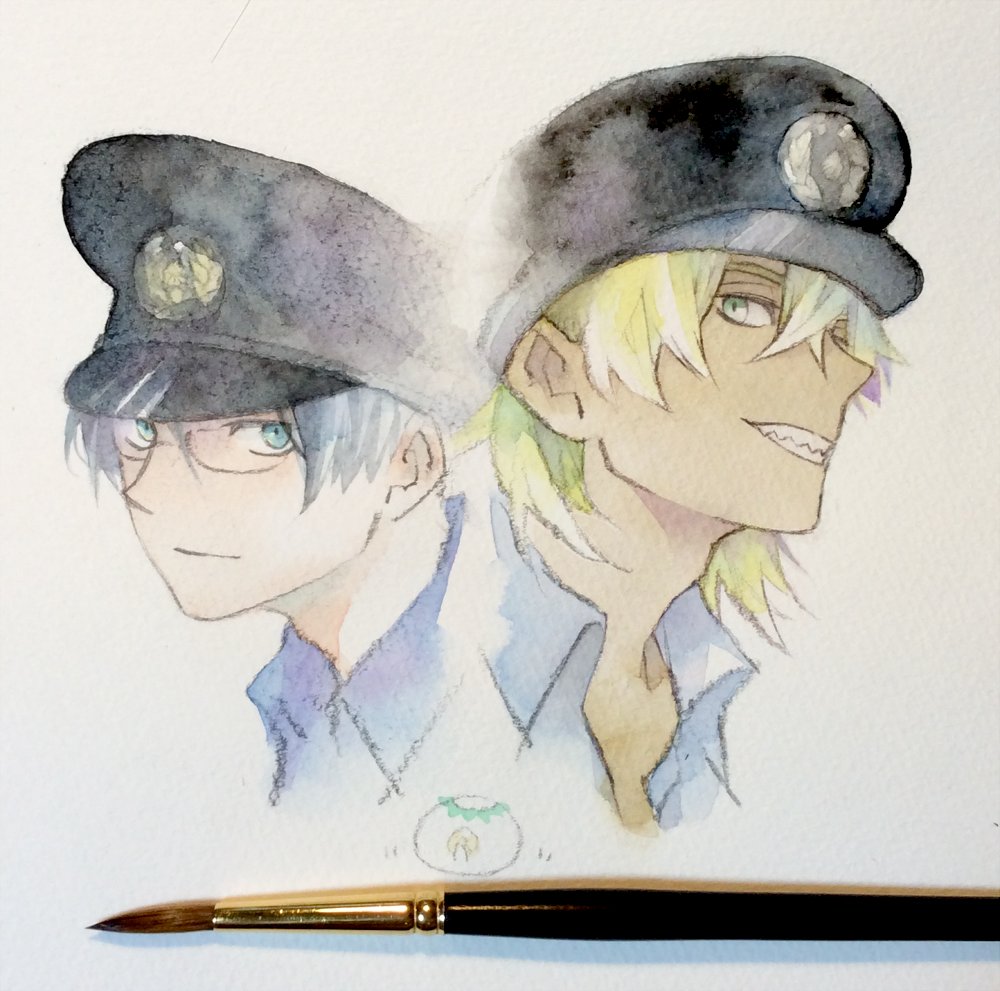 3boys, akutsu_mabu, black_hair, blonde_hair, blue_eyes, blue_shirt, closed_mouth, collared_shirt