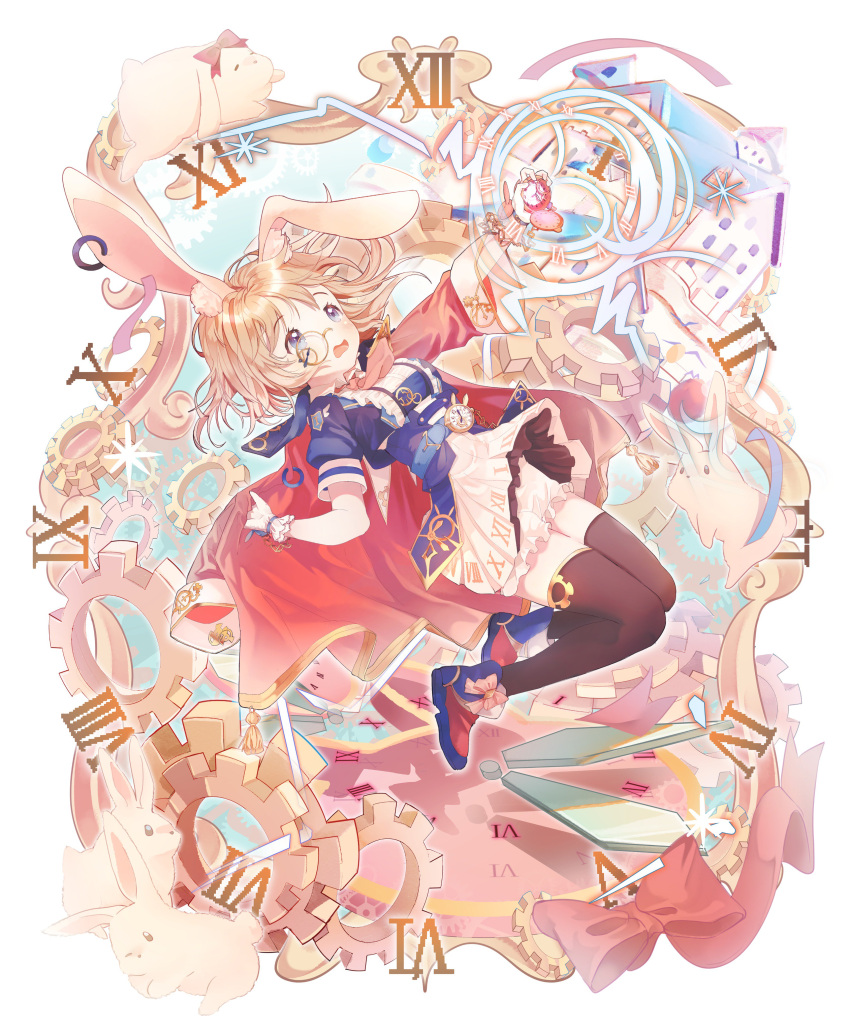 1girl, absurdres, an_(owo000111), animal_ears, black_legwear, blue_eyes, bow, breasts