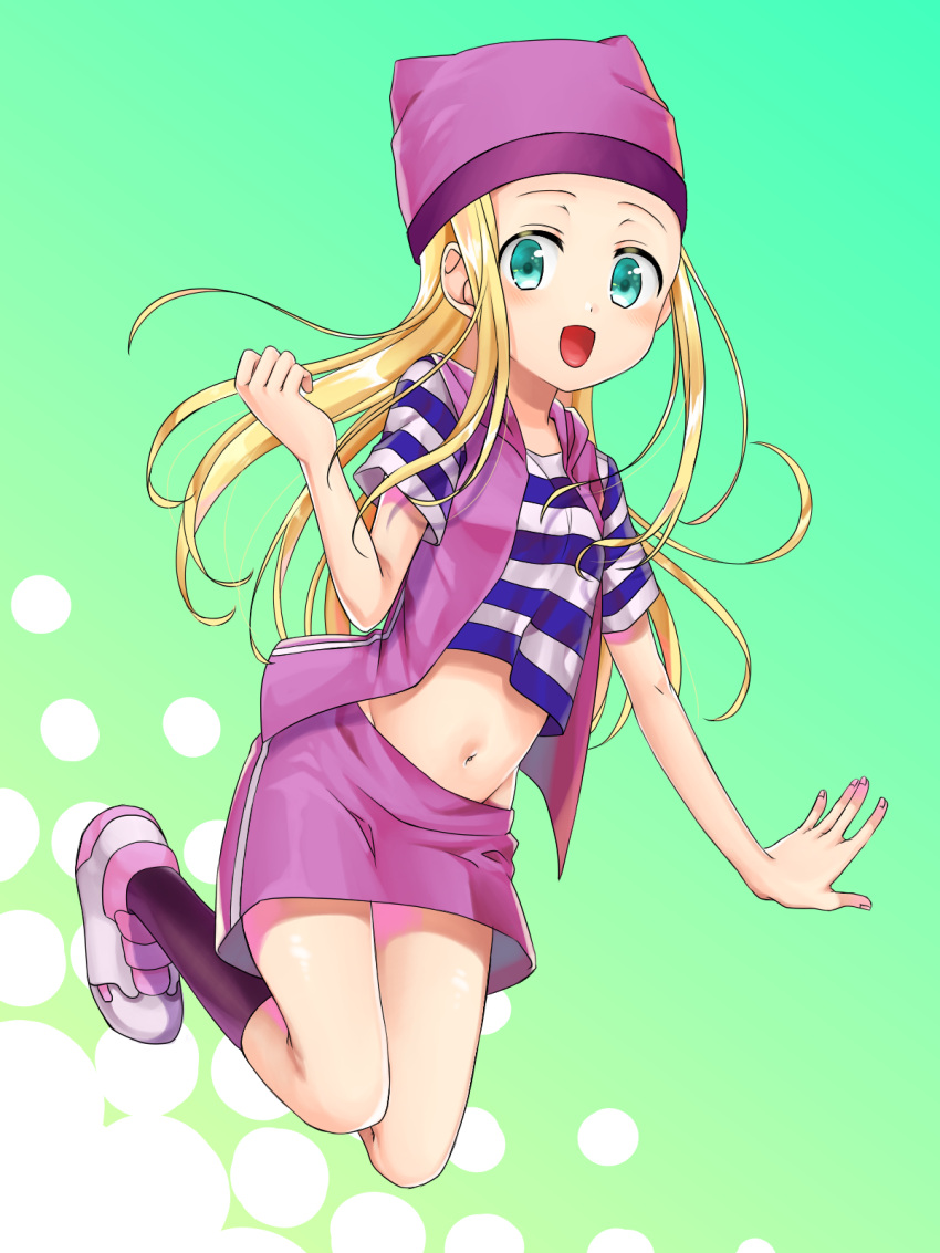 1girl, blonde_hair, blush, breasts, commentary_request, digimon, digimon_frontier, full_body