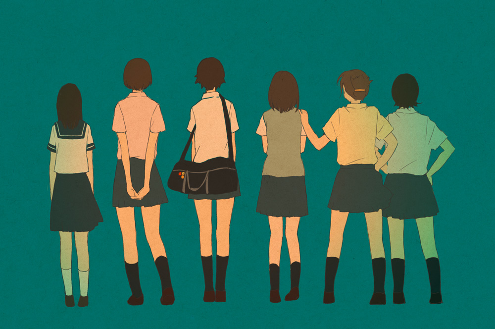 bad_id, bag, black_hair, brown_hair, fujitani_kaho, hayakawa_yuri, konno_makoto, konno_miyuki