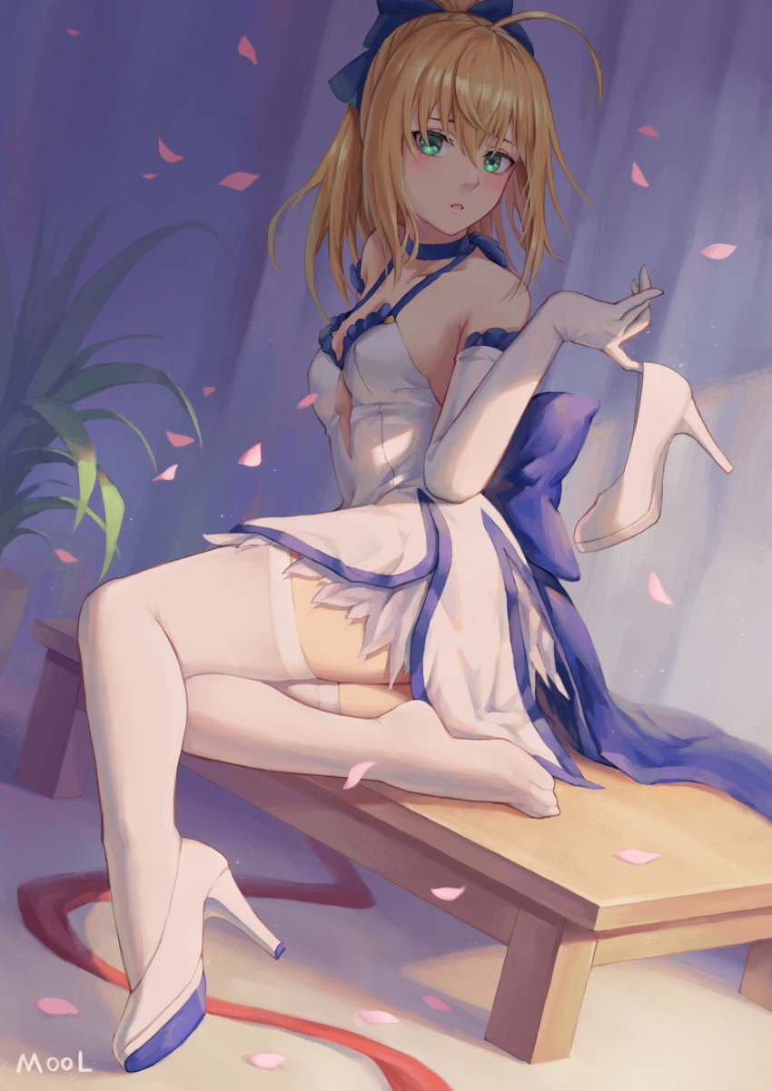 1girl, :o, ahoge, alternate_costume, artist_name, artoria_pendragon_(all), bangs, bare_shoulders