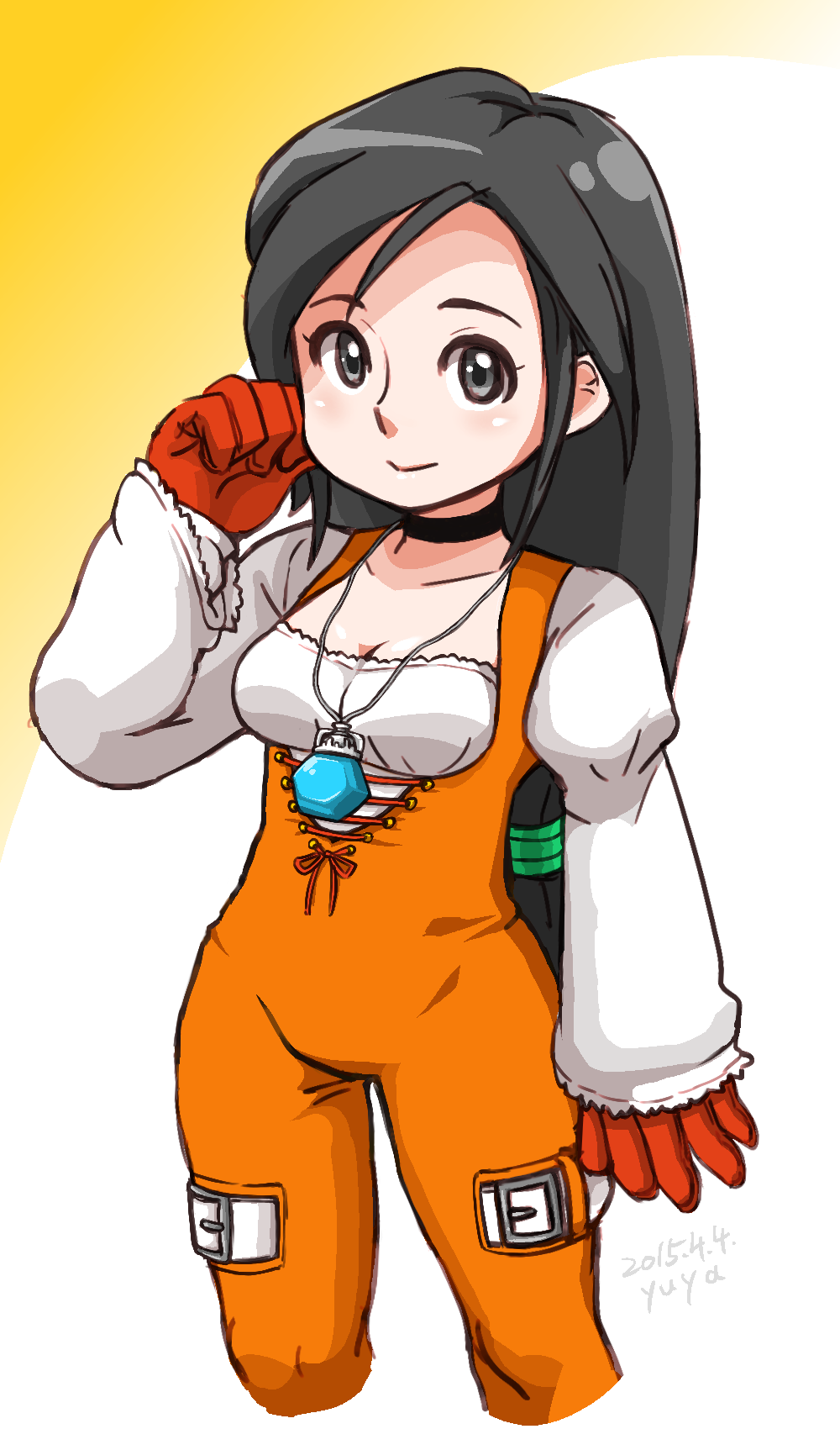 1girl, black_eyes, black_hair, bodysuit, breasts, choker, cleavage, closed_mouth
