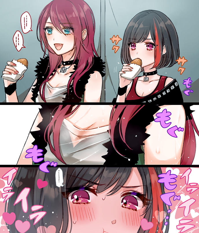 ..., 2girls, :d, bang_dream!, bangs, black_hair, blue_eyes, blush