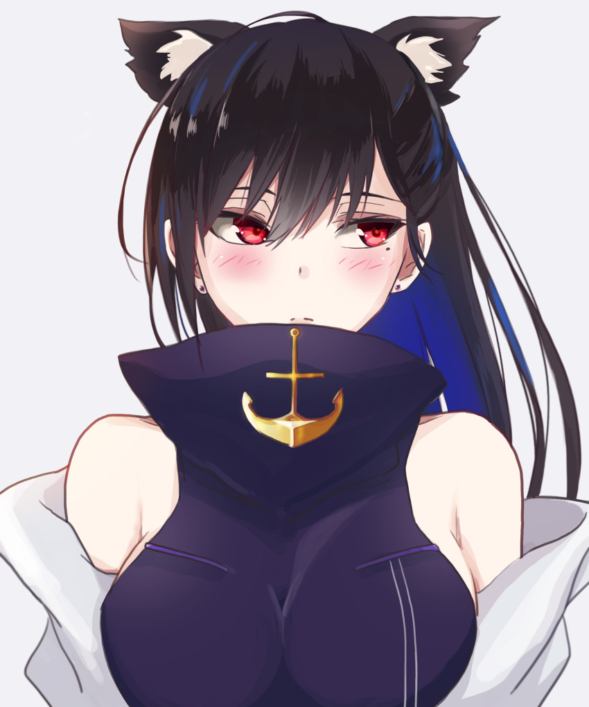 1girl, animal_ears, azur_lane, bangs, bare_shoulders, black_hair, blush, breasts