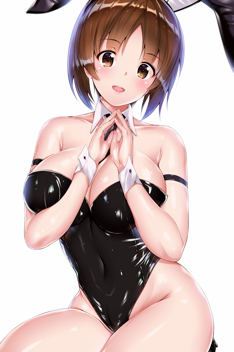 1girl, amasora_taichi, animal_ears, arm_strap, bangs, bare_shoulders, black_footwear, black_neckwear
