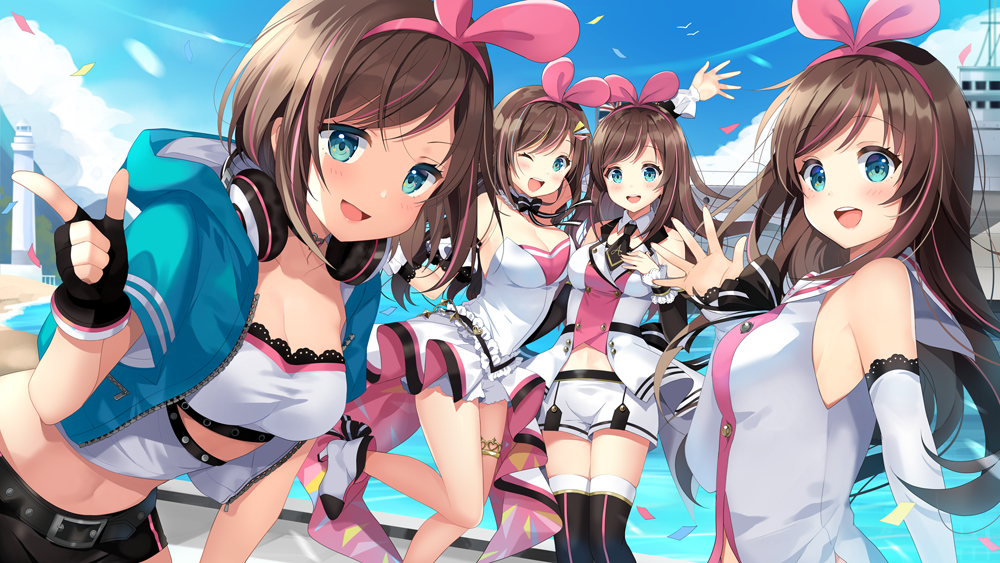 4girls, a.i._channel, azur_lane, bangs, bare_shoulders, bird, blue_eyes, blue_sky
