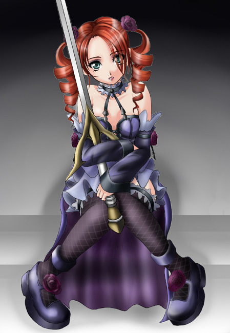 1041, 1041_(pixiv), amy_sorel, bare_shoulders, blue_eyes, choker, corset, detached_sleeves