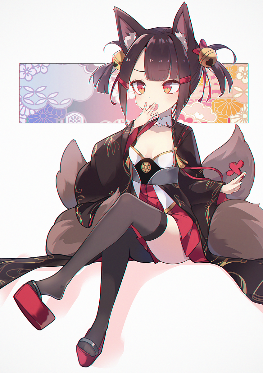 1girl, abae, akagi-chan_(azur_lane), akagi_(azur_lane), animal_ears, azur_lane, bell, brown_hair