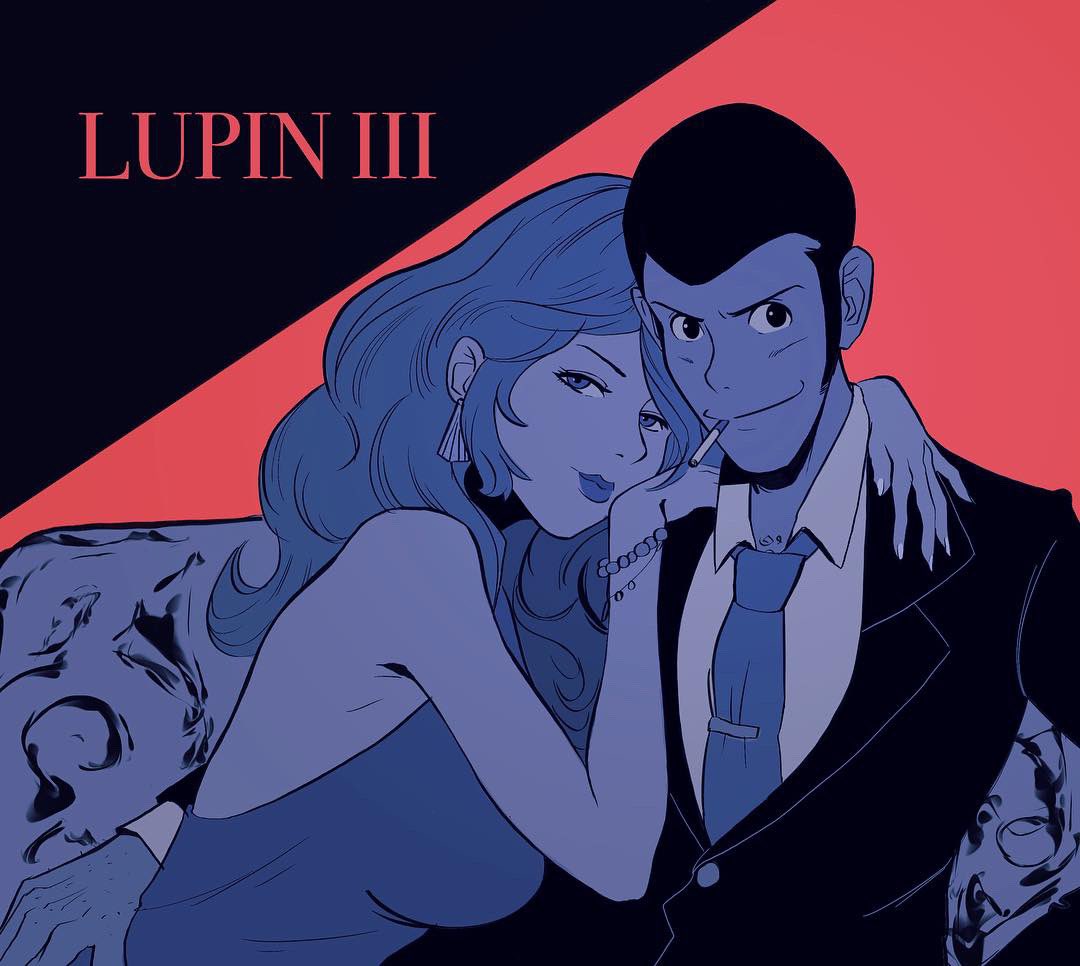 2019, arm_around_shoulder, arsene_lupin_iii, bare_shoulders, bracelet, breasts, buzz_cut, chest_hair