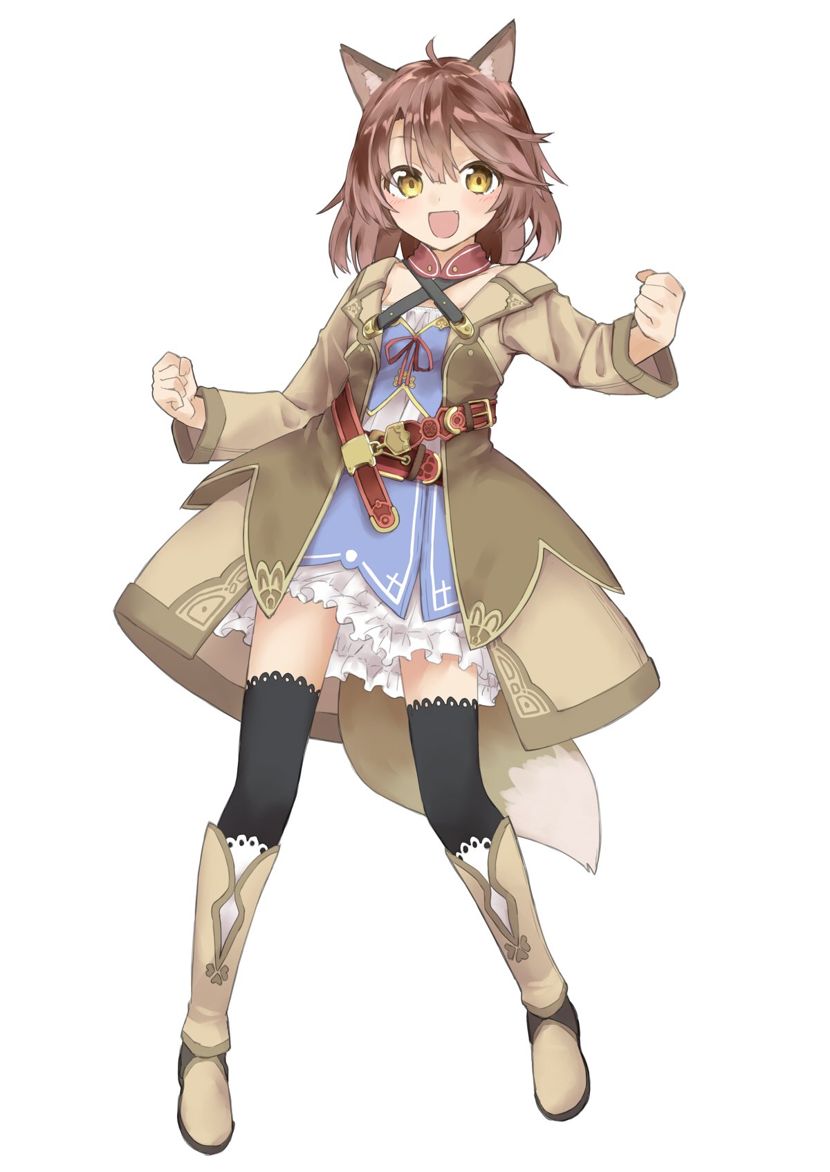 1girl, :d, amane_rosylily, animal_ear_fluff, animal_ears, bangs, belt, belt_buckle