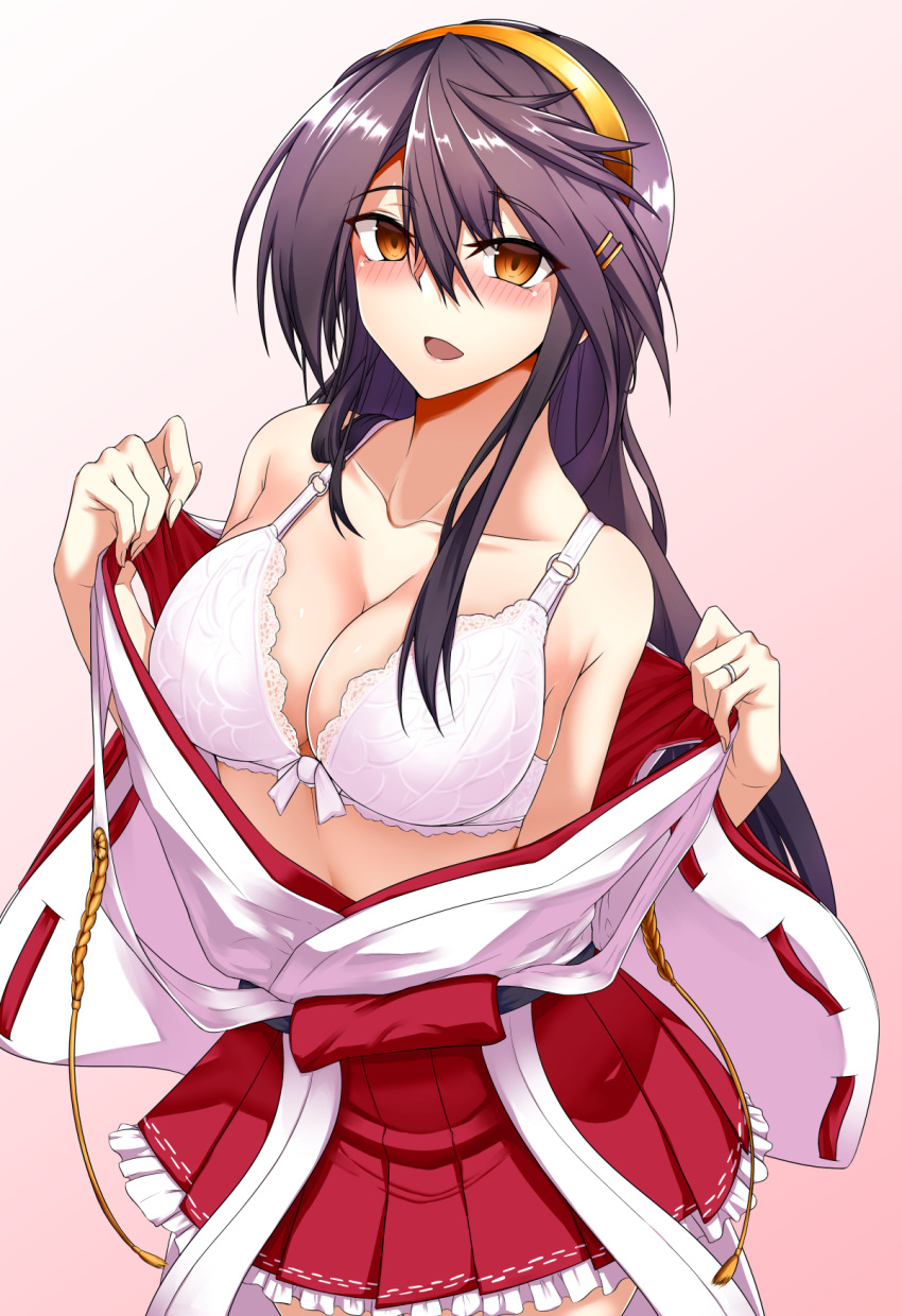 1girl, bangs, black_hair, blush, bra, breasts, brown_eyes, carmine_(ucdio)