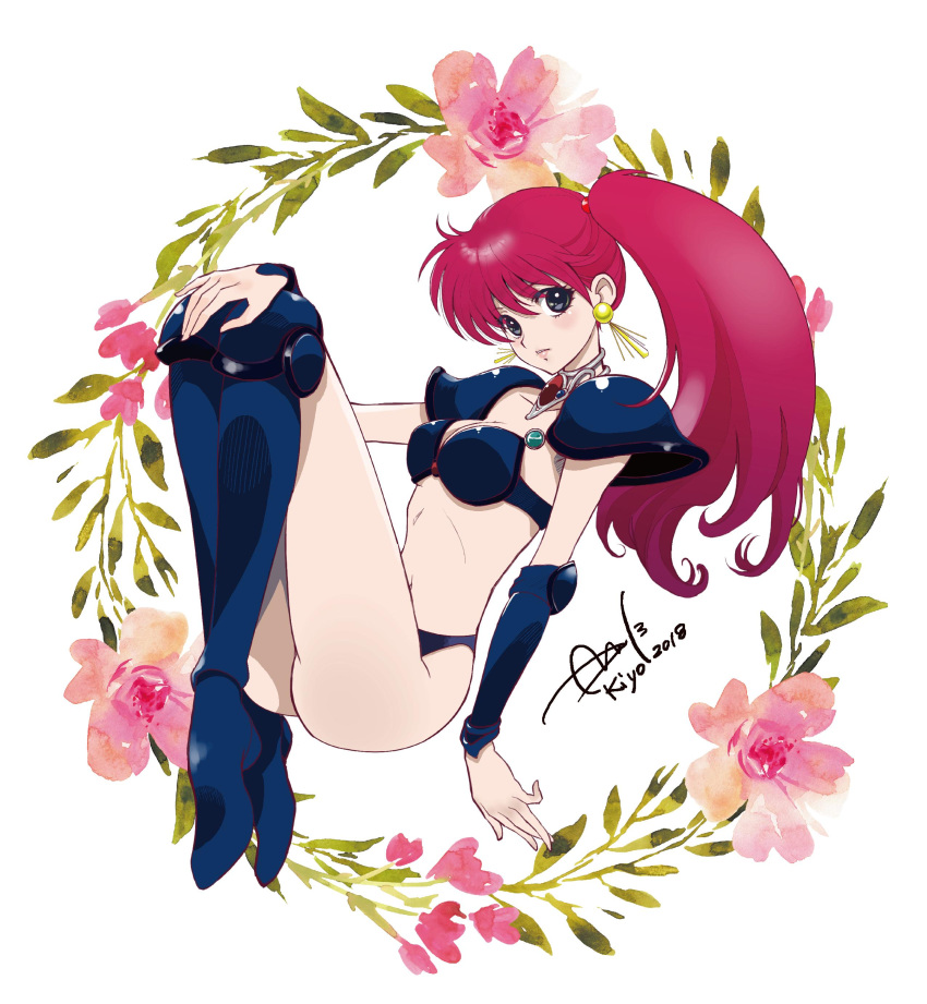 1girl, 80s, absurdres, armor, asagiri_youko, bikini_armor, boots, earrings