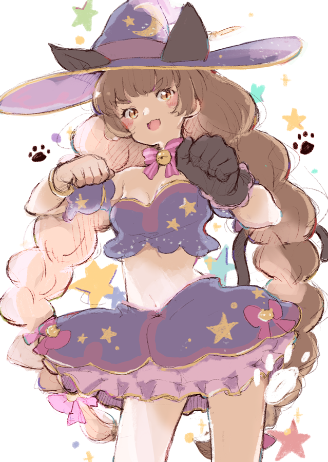 1girl, :d, animal_ears, bell, black_gloves, blush, bow, bracelet