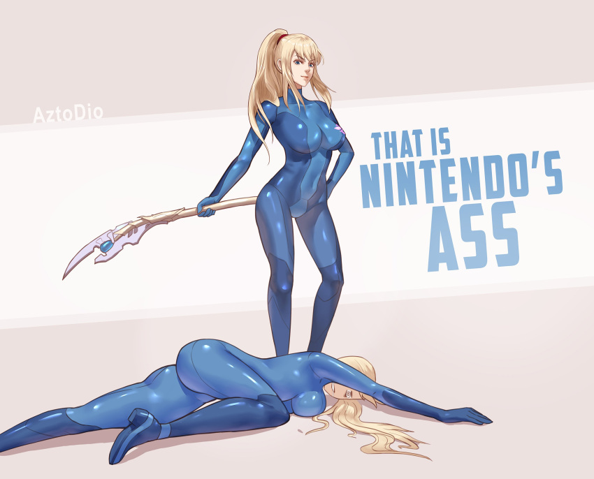 2girls, ass, avengers:_endgame, azto_dio, blonde_hair, blue_bodysuit, bodysuit, breasts