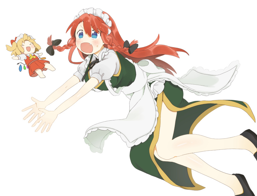 2girls, adapted_costume, alternate_costume, apron, ascot, beret, blonde_hair, blue_eyes