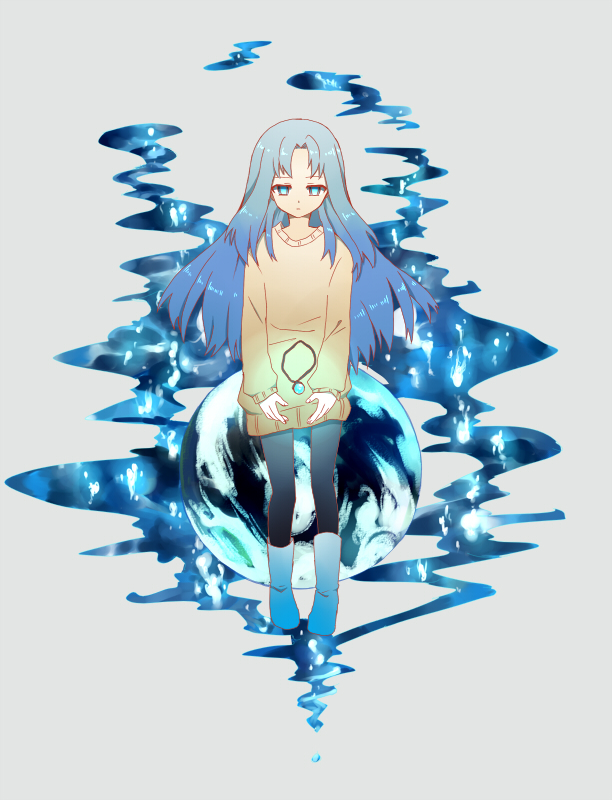 1girl, blue_eyes, blue_hair, commentary_request, gaa_(butsugen), ima_soko_ni_iru_boku, jewelry, lala-ru