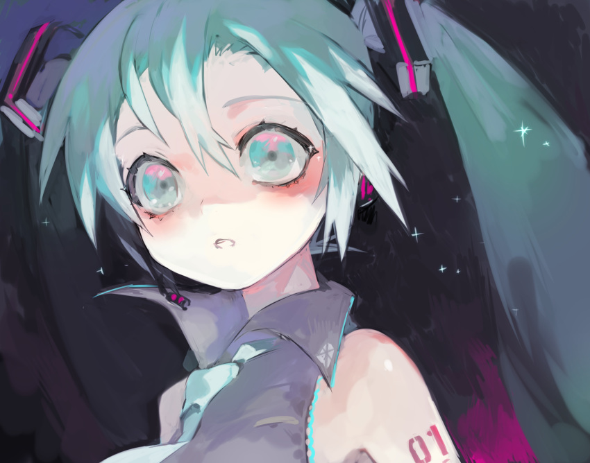 1girl, absurdres, aqua_eyes, aqua_hair, aqua_neckwear, bangs, black_background, collared_shirt