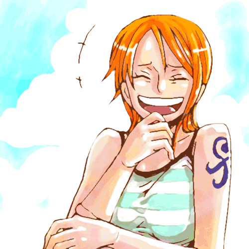 closed_eyes, futomaki, laugh, laughing, lowres, nami, one_piece, orange_hair