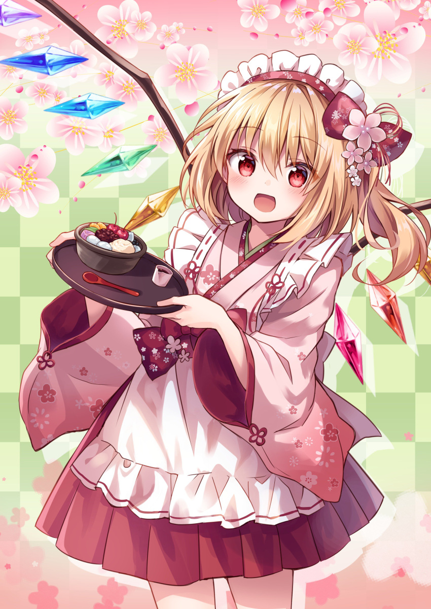 1girl, :d, absurdres, alternate_costume, alternate_headwear, anmitsu_(dessert), apron, bangs