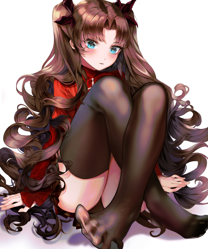1girl, absurdres, bangs, black_hair, black_legwear, black_panties, black_ribbon, black_skirt