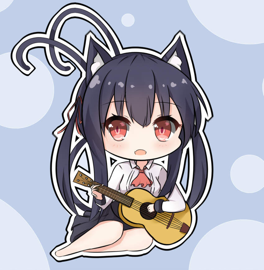 1girl, :d, animal_ear_fluff, animal_ears, ascot, bangs, barefoot, black_hair