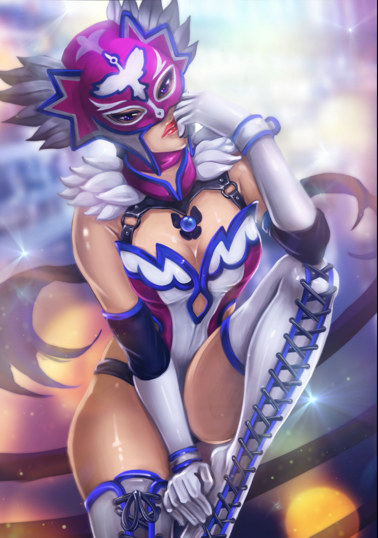 1girl, alternate_costume, boots, breasts, brown_hair, cleavage, commentary_request, cross-laced_footwear