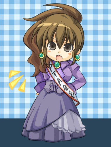 chibi, dress, earrings, gown, grey_eyes, jewelry, long_hair, lowres
