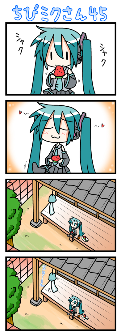 :3, chibi, chibi_miku, comic, food, fruit, hatsune_miku, heart