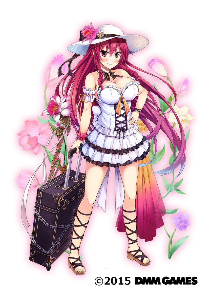 1girl, ankle_lace-up, arm_garter, arm_scrunchie, bangs, bare_shoulders, blush, bodice
