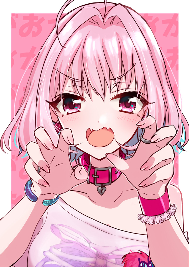 1girl, ahoge, aonegi, bangle, bangs, bare_shoulders, blue_hair, blush