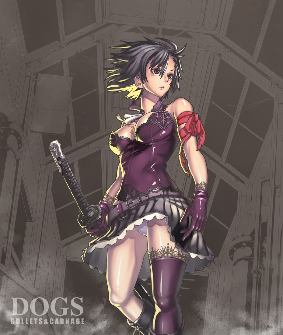 black_hair, breasts, cleavage, dogs:_bullets_&amp;_carnage, dogs_(manga), fuyumine_naoto, gloves, katana