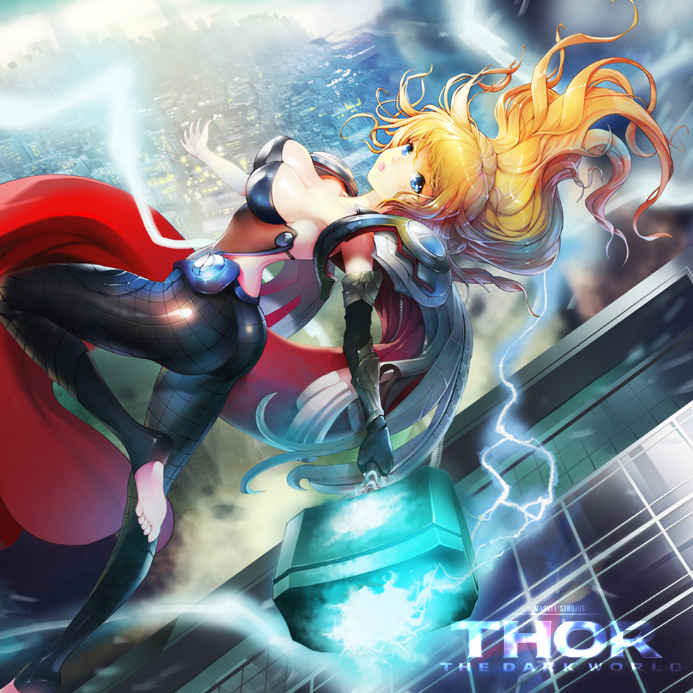 1girl, armpits, avengers, black_gloves, black_legwear, blonde_hair, blue_eyes, breasts
