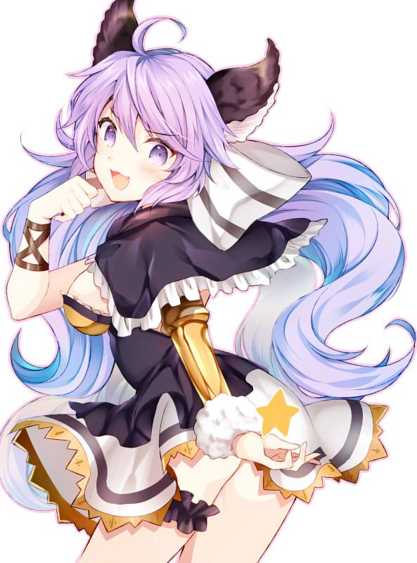 1girl, ahoge, aki_itoguchi, animal_ears, breasts, fang, granblue_fantasy, hair_between_eyes