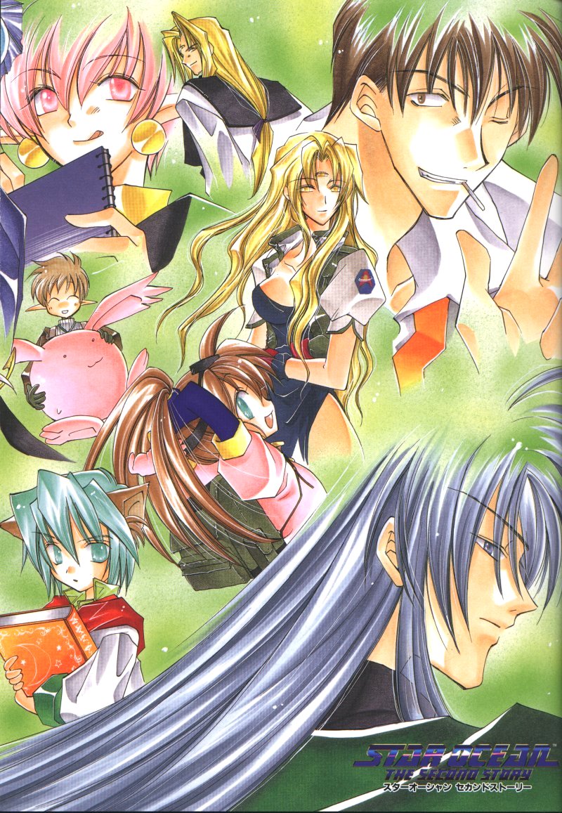 animal_ears, azuma_mayumi, backpack, blonde_hair, blue_eyes, blue_hair, book, bowman_jeane