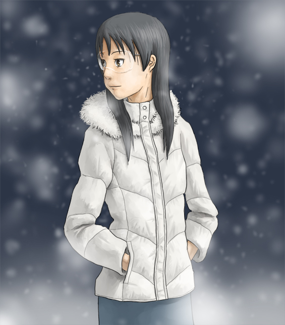 brown_eyes, brown_hair, coat, dennou_coil, glasses, hikai, jacket, long_hair