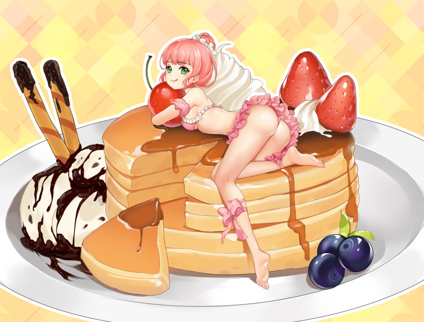 1girl, :q, absurdres, alternate_hairstyle, ass, bang_dream!, bangs, barefoot