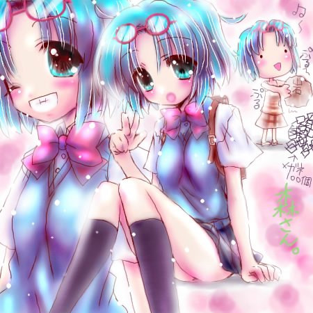 aqua_eyes, blue_hair, glasses, lowres, mori_ai, short_hair, the_law_of_ueki, ueki_no_housoku
