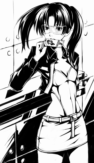 belt, crop_top, dennou_coil, flat_chest, ghost_in_the_shell, ghost_in_the_shell_stand_alone_complex, glasses, highleg