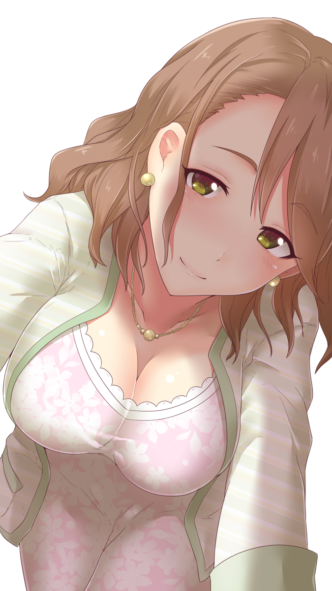 blush, brown_hair, close_up, earrings, green_eyes, idolmaster, idolmaster_cinderella_girls, idolmaster_cinderella_girls_starlight_stage