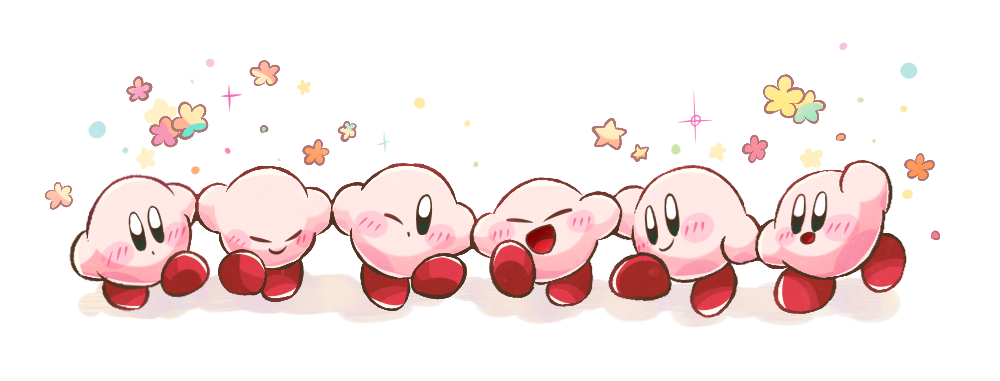 amedama_(akaki_4207), black_eyes, blush, clone, closed_eyes, flower, kirby, kirby_(series)