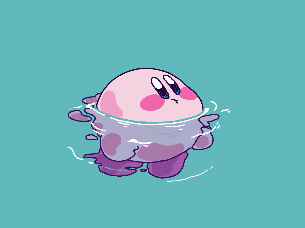 1other, amedama_(akaki_4207), aqua_background, blush, blush_stickers, distortion, floating, hal_laboratory_inc.