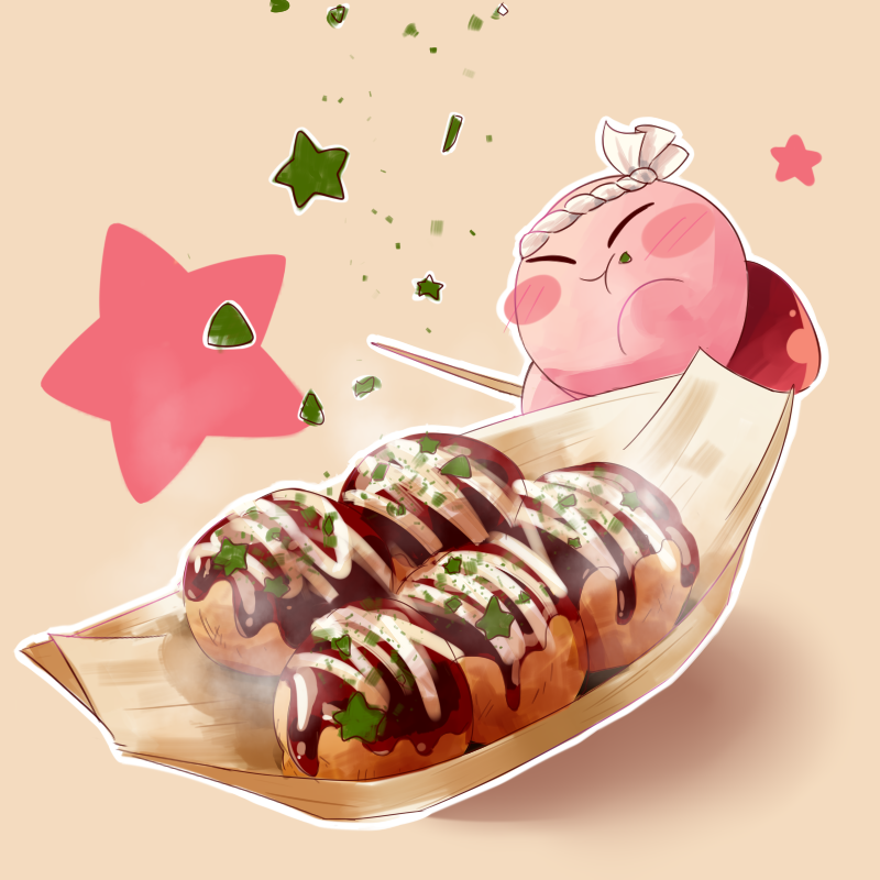 amedama_(akaki_4207), blush, closed_eyes, food, kirby, kirby_(series), nintendo, no_humans