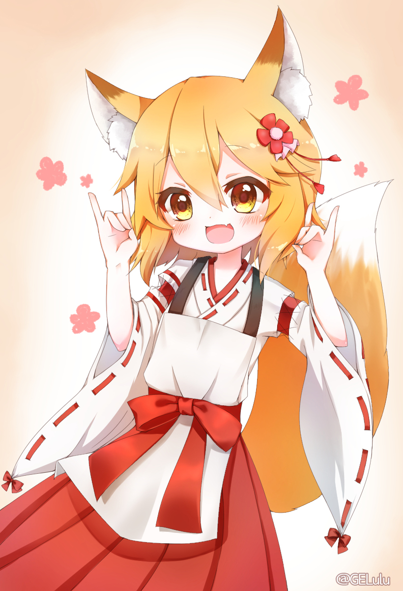 1girl, :d, animal_ear_fluff, animal_ears, apron, arms_up, bangs, blonde_hair
