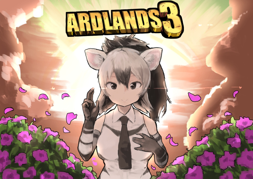 1girl, aardwolf_(kemono_friends), aardwolf_ears, aardwolf_print, animal_ear_fluff, animal_ears, animal_print, backlighting