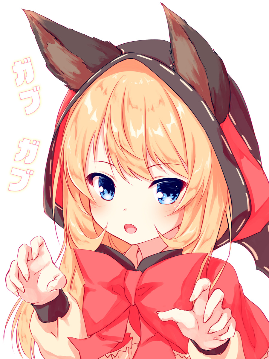 1girl, :d, animal_ears, bangs, beniya_ria, blonde_hair, blue_eyes, blush