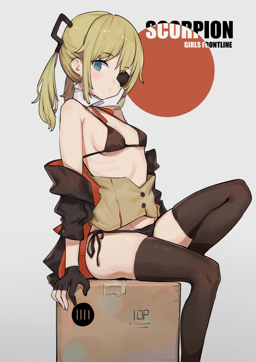 1girl, 523_(user_efcm2455), absurdres, alternate_underwear, bare_shoulders, black_gloves, black_legwear, blonde_hair