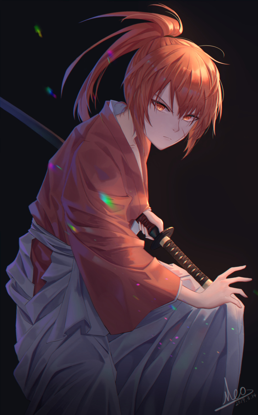 1boy, 2019, absurdres, brown_eyes, brown_hair, dated, facial_scar, frown