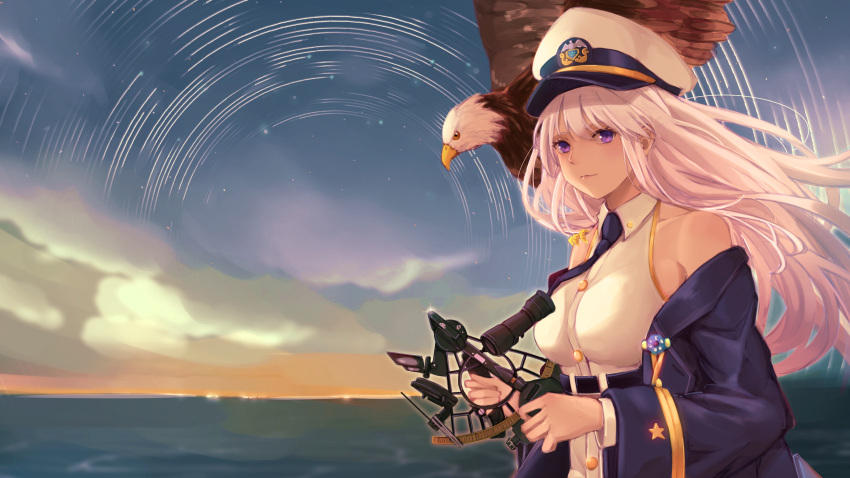 1girl, absurdres, angruoxin, azur_lane, bald_eagle, belt, bird, black_belt