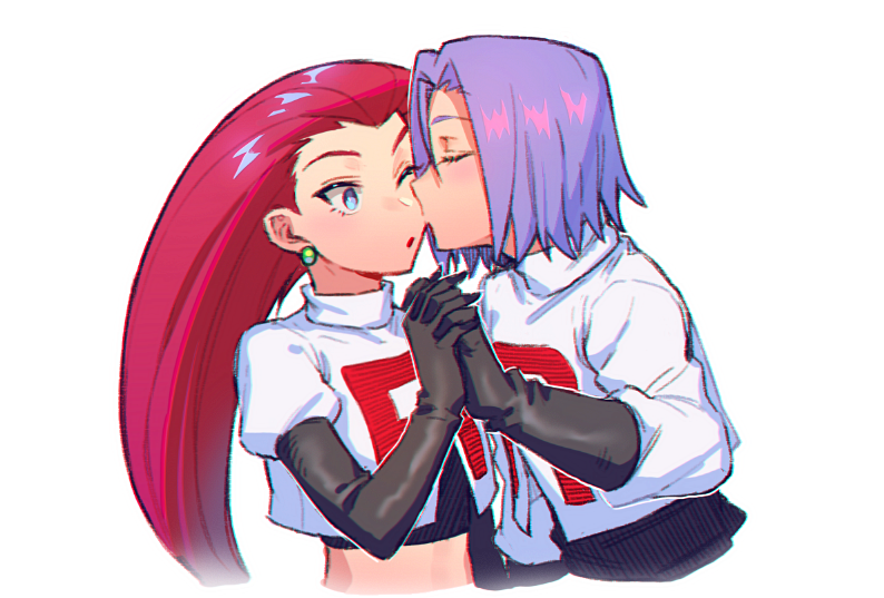 1boy, 1girl, apple_brk, big_hair, blue_eyes, cheek_kiss, closed_mouth, couple