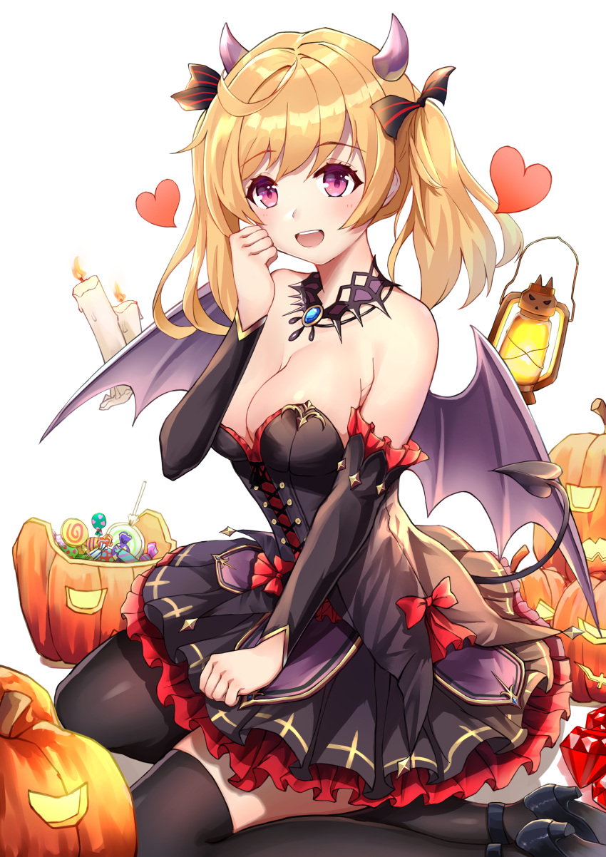 1girl, :d, absurdres, bare_shoulders, black_dress, black_footwear, black_legwear, blonde_hair